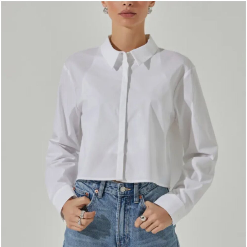 Astr The Label Tie Back Crop Button Up Shirt - image 4